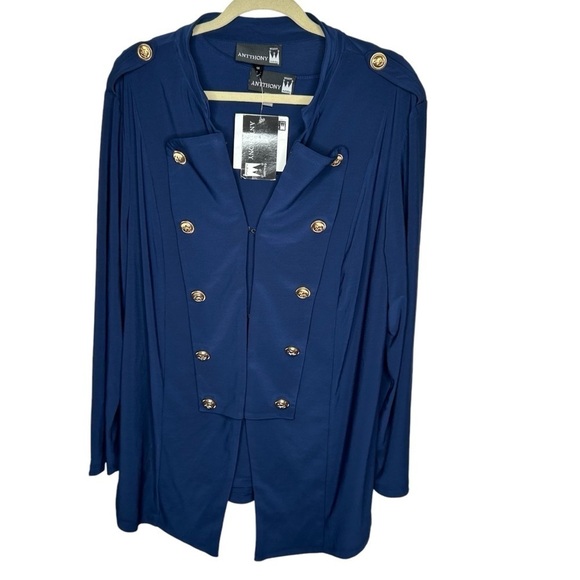 Anthony Jackets & Blazers - New ANTTHONY Gold Button Trim Military Jacket Women's Size 1X Navy Blue & Tank